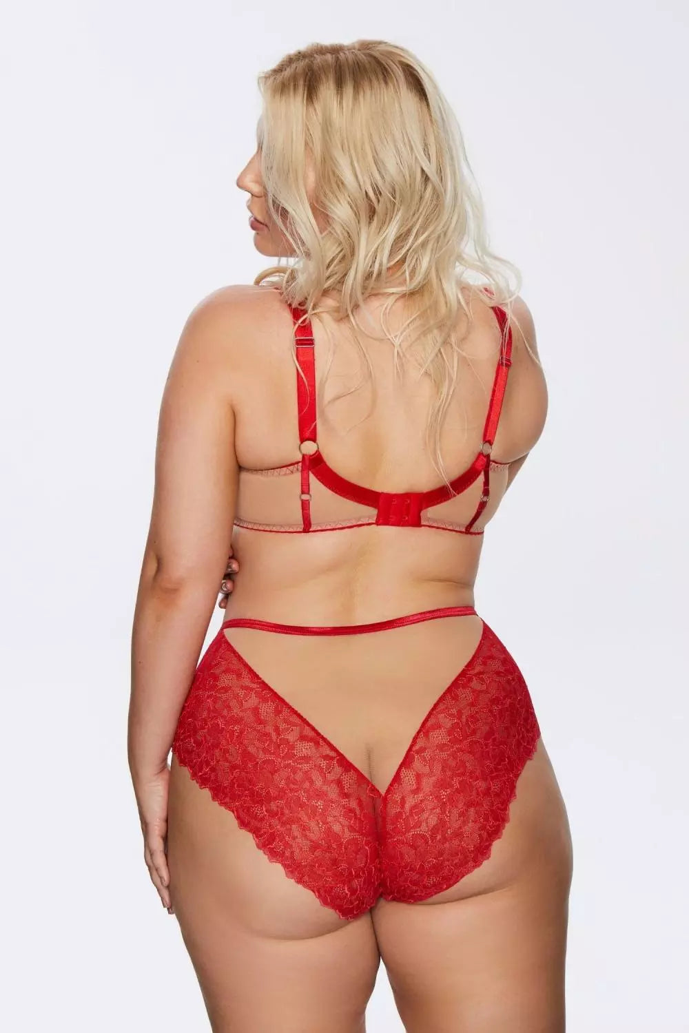 Kinga P-795 3 Majtki Figi, koronowe, wysoki stan, damskie figi, czerwone