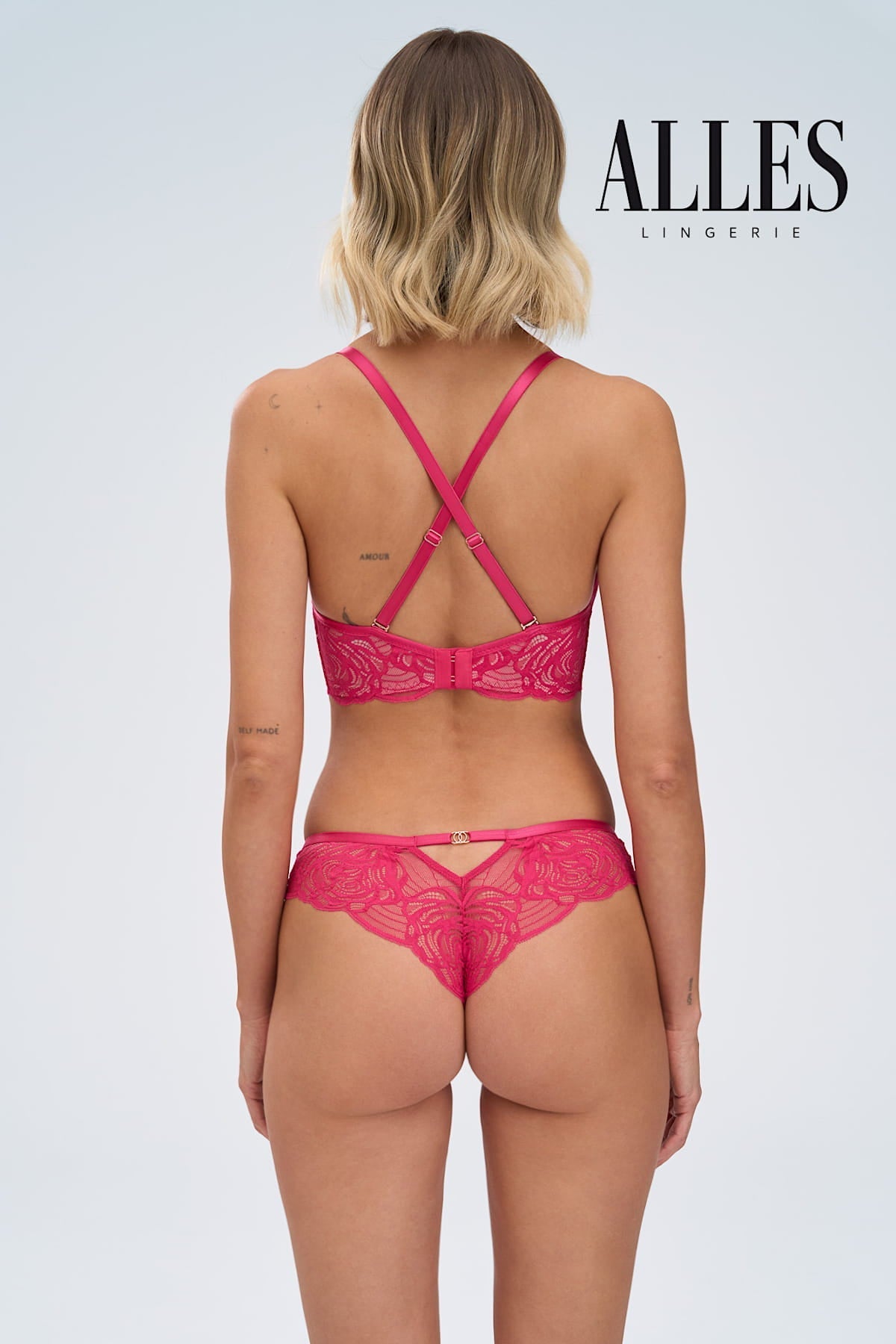 Bielizna damska Euphoric Rouge, koralowe koronki, eleganckie majtki brazyliany
