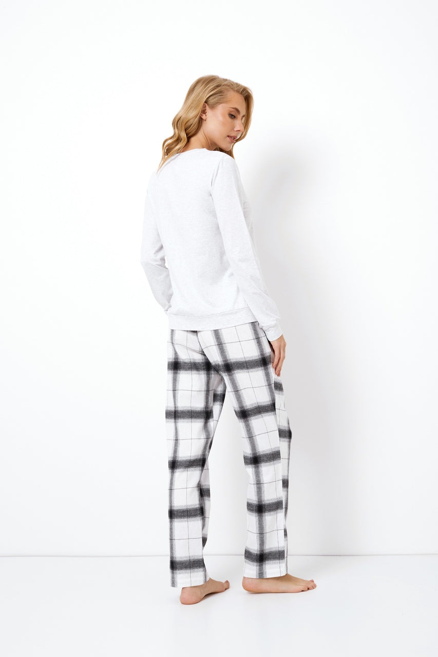 białe damskie piżama w kratę z nadrukiem sleep light