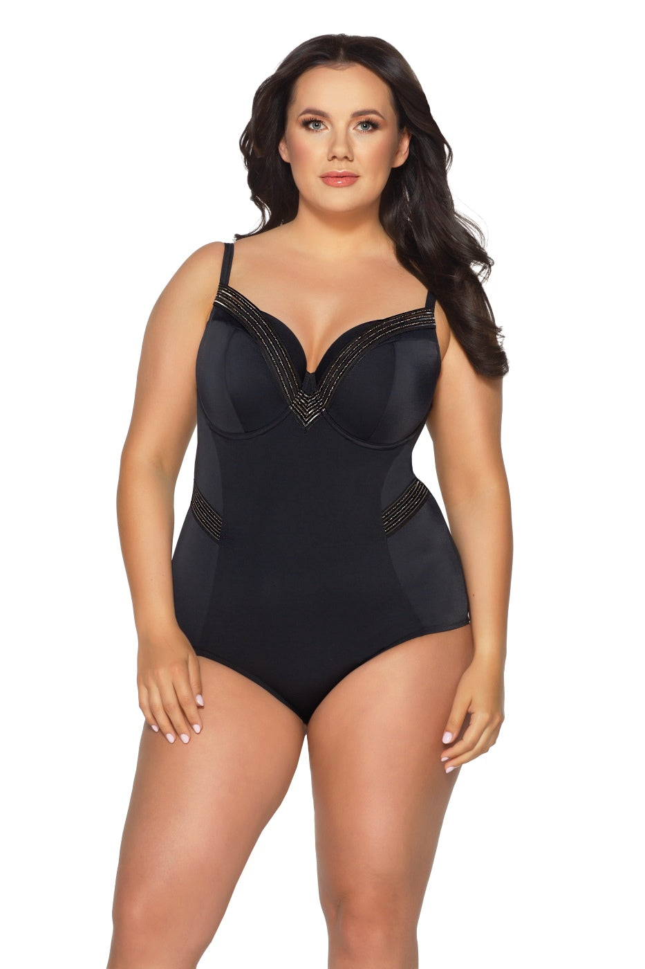 Ava SKJ 58 Kostium Kąpielowy Jednoczęściowy czarny na modelce