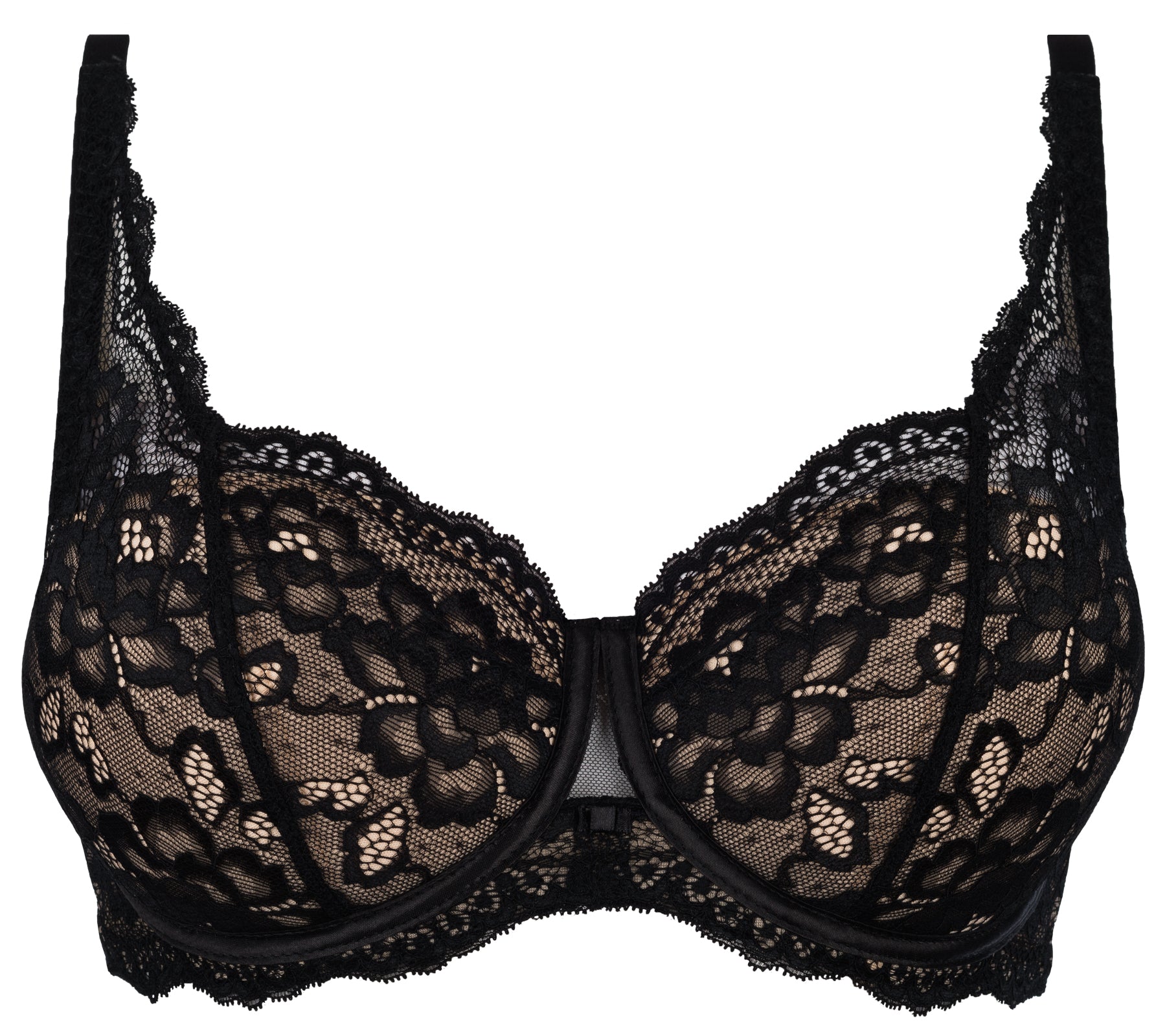 Biustonosz push up czarny koronkowy z ozdobami