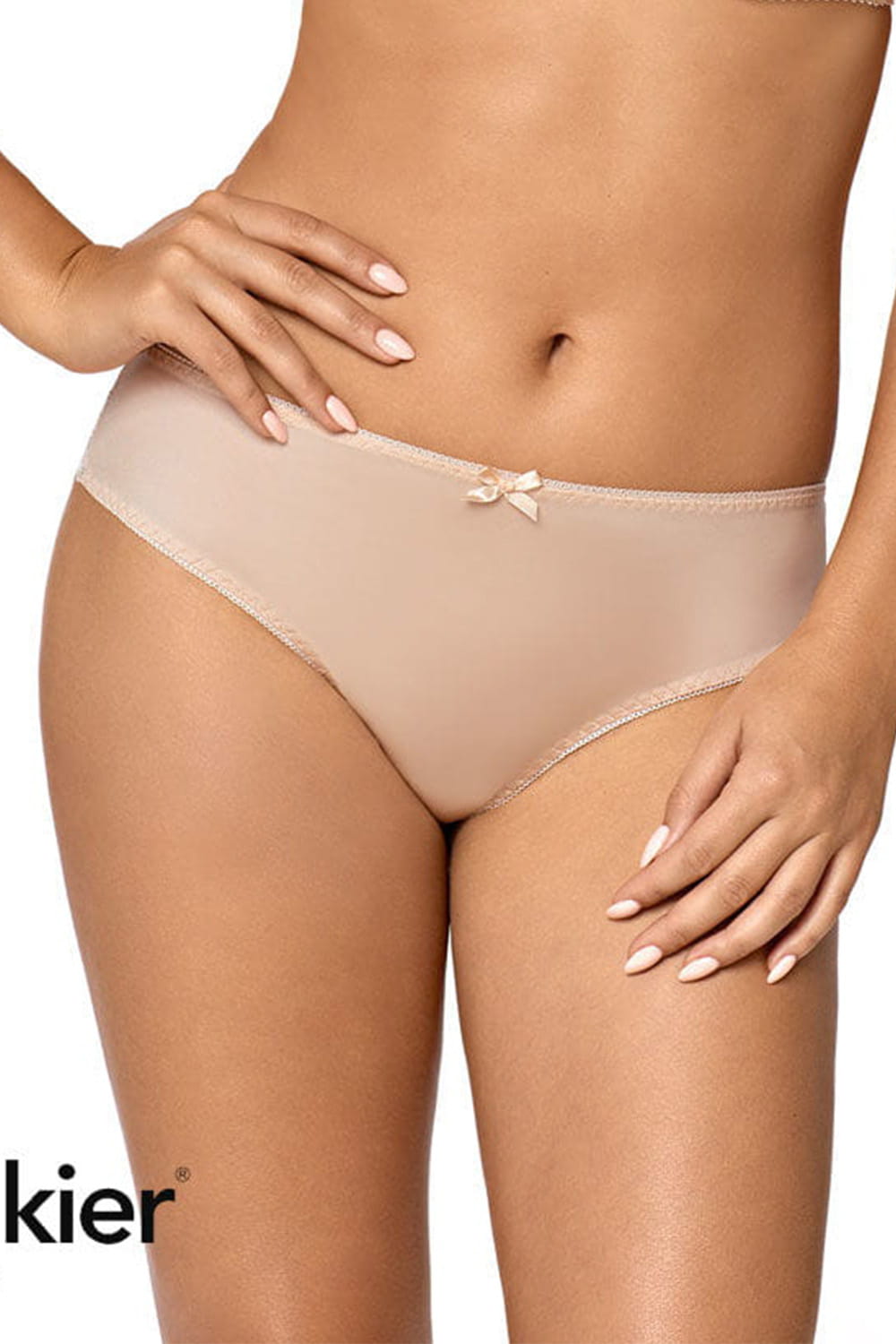 Beżowe majtki damskie Giselle, eleganckie figi z satynowym wykończeniem