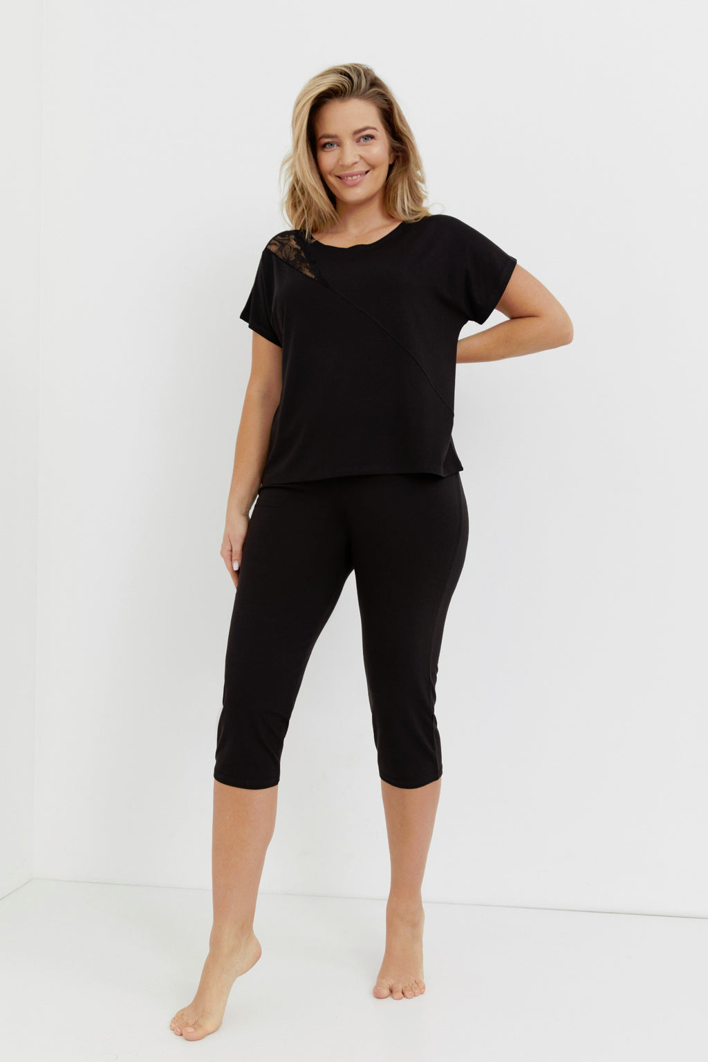 Delafense 740 Velar nocna piżama, czarna, damska, komfortowa odzież do spania