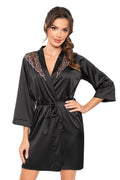 czarny satynowy szlafrok damski z koronkowymi detalami Donna Sabrina