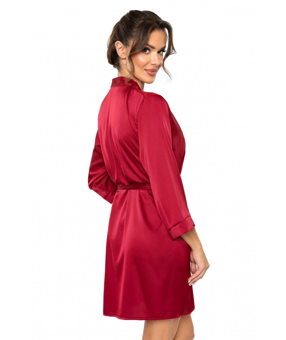 Szlafrok damski Donna Mari Nocna Szlafrok w czerwonym kolorze z satynowym wykończeniem