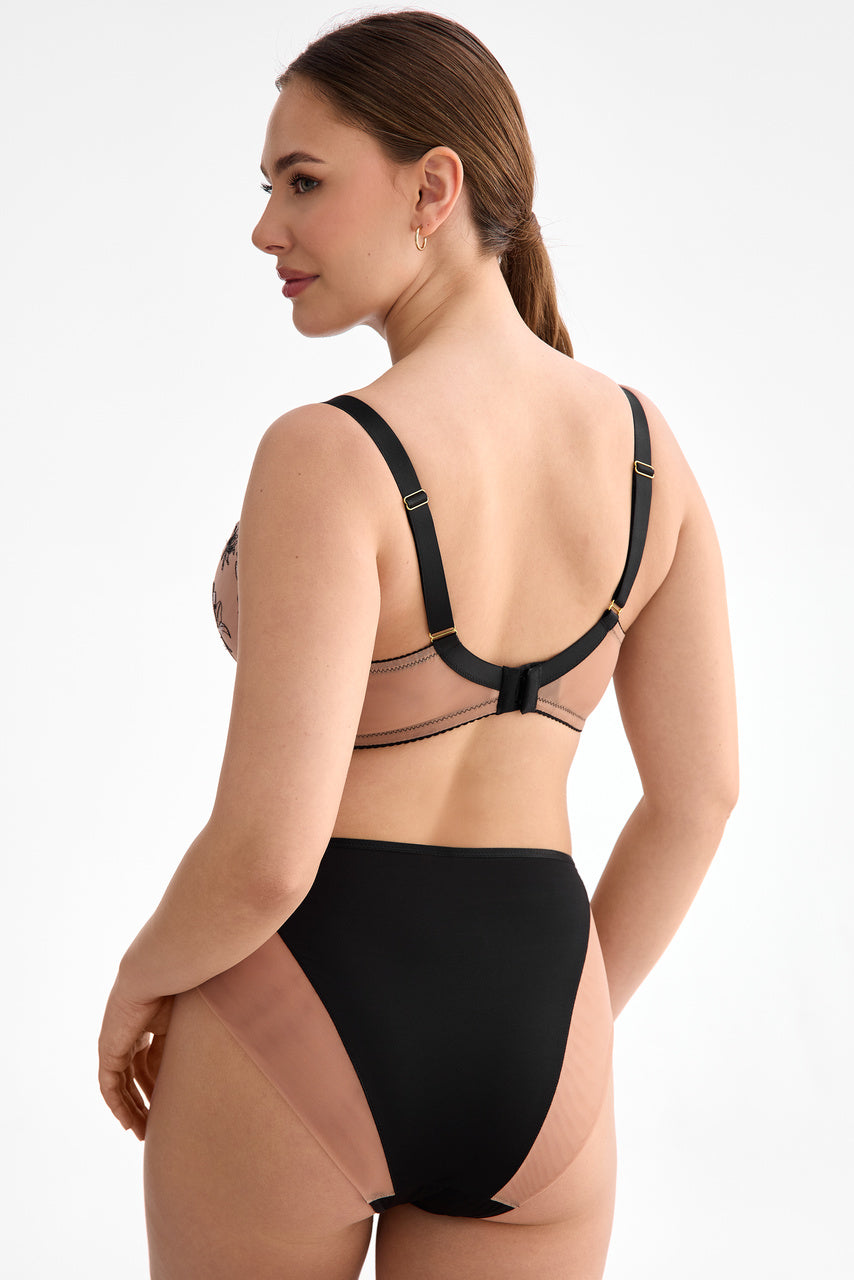 Tył biustonosza miękkiego z regulowanymi ramiączkami i koronkowym wzorem, Ewa Bień B171 Salma