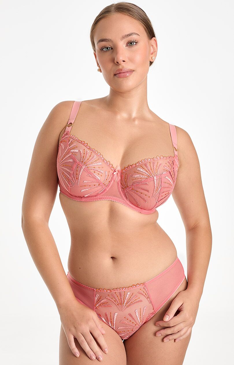 Biustonosz miękki różowy z koronkowym kwiatowym wzorem, Ewa Bień B161 Natali