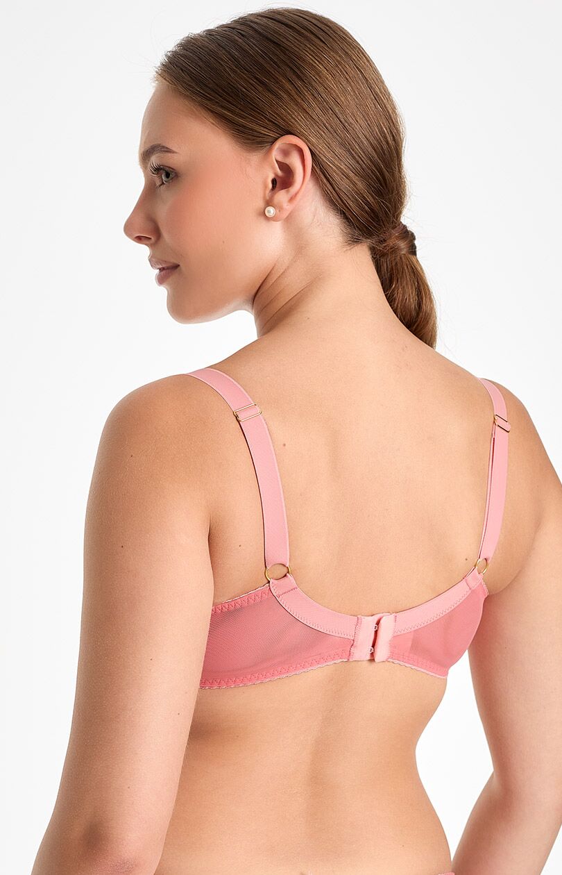 Tylna strona różowego biustonosza miękkiego z regulowanymi ramiączkami, Ewa Bień B161 Natali