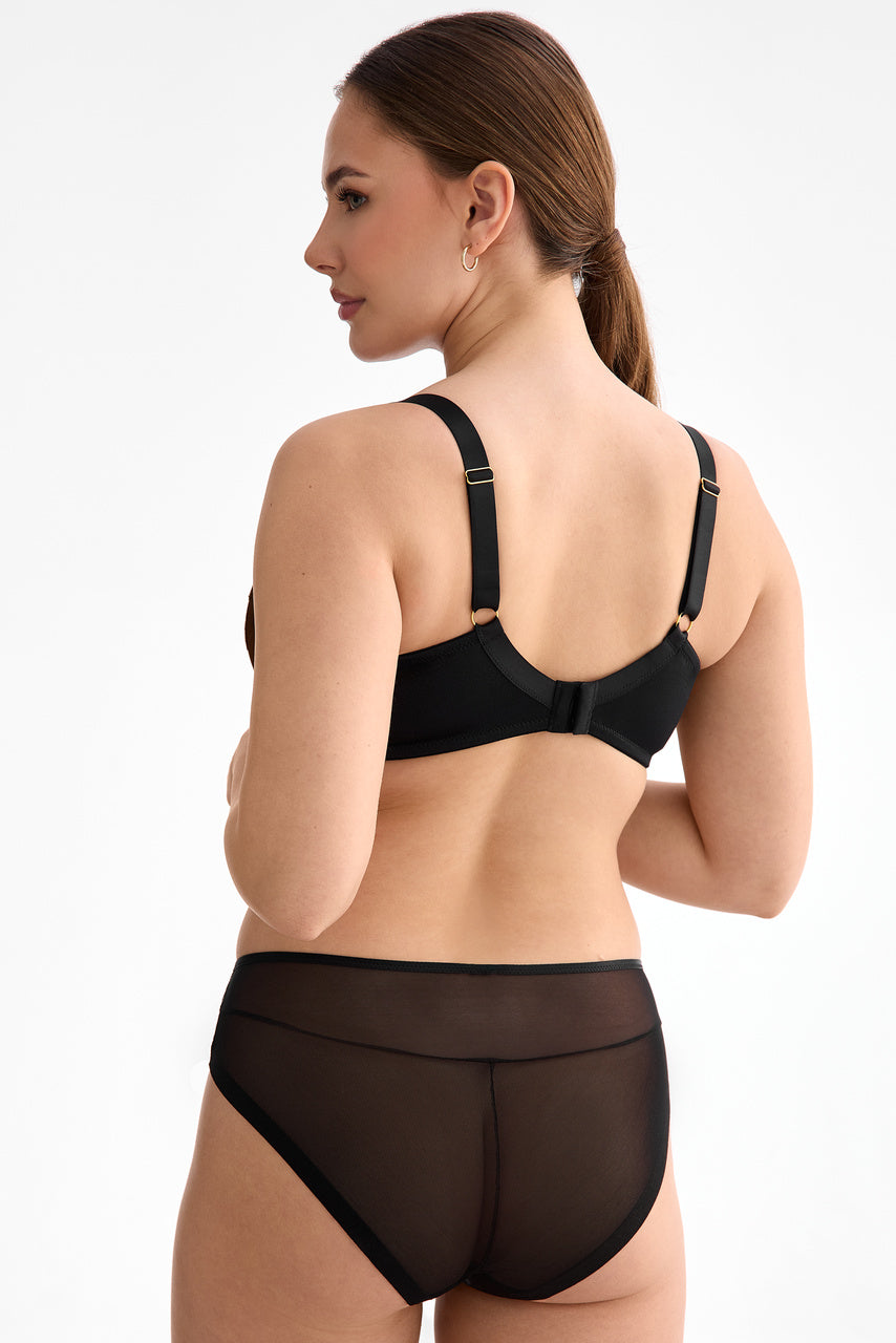 biustonosz miękki czarny koronka z fiszbinami