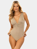 Kostium kąpielowy jednoczęściowy beżowy z wiązaniem, elegancki strój kąpielowy dla kobiet