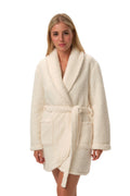 Szlafrok damski Henderson 41952 Fune Nocna, ciepły, krótki, z kieszeniami, na wiązanie, białe, miękki materiał