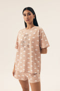 Piżama damska Henderson 42647 Nubes Nocna z chmurkami, luźny krój, bawełniana, do spania i relaksu
