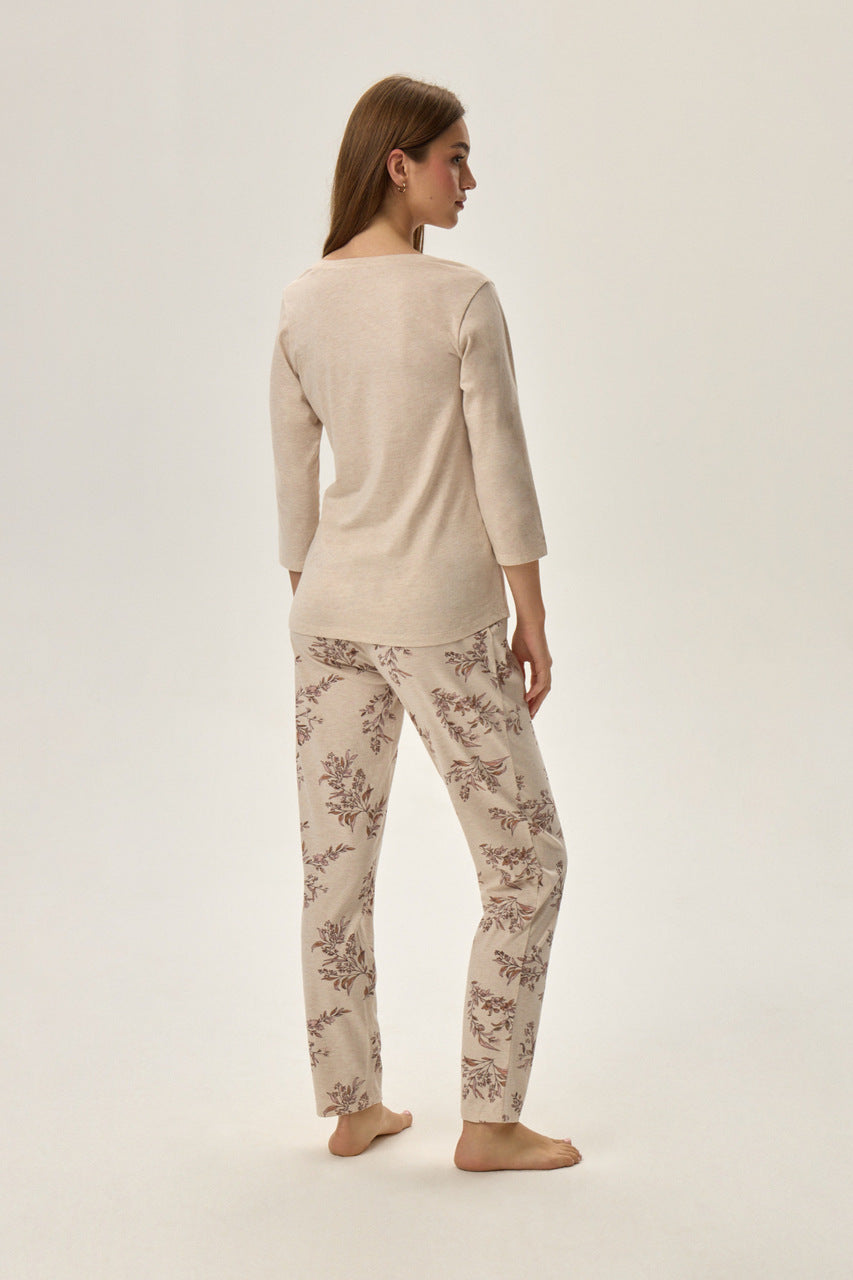 Długa piżama damska Henderson 41874 Faida z nadrukiem roślinnym