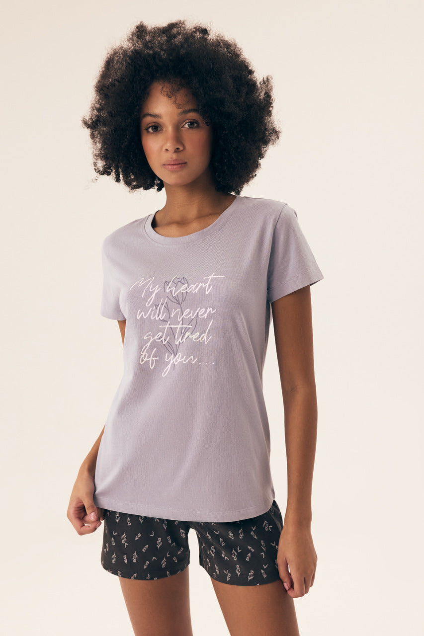 Piżama damska Henderson 42893 Naturaleza Nocna, szara z napisem i grafiką, komfortowa odzież do spania