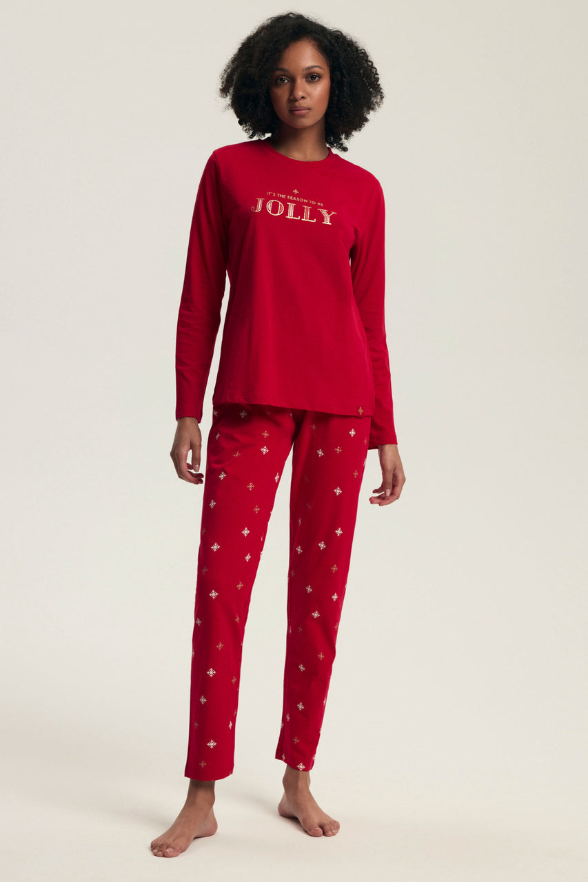 damska piżama świąteczna z nadrukiem śnieżynek
