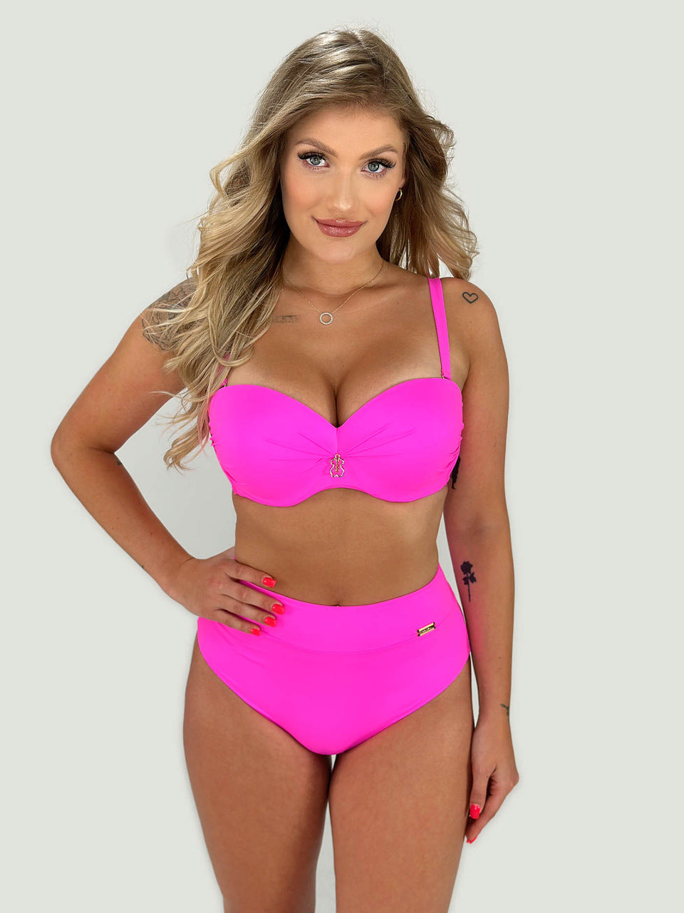 Kostium kąpielowy dwuczęściowy w jaskrawym różowym kolorze, z nadrukiem pop art, dla kobiet, moda plażowa