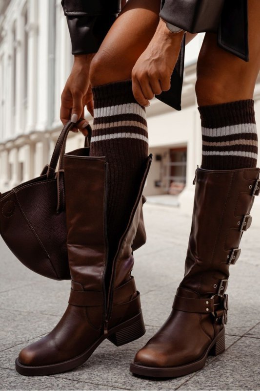 Milena Podkolanówki Damskie Prążek czarne do eleganckich butów