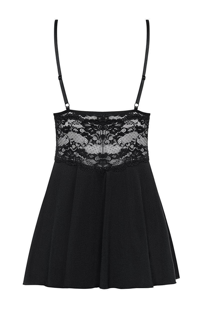 czarna koszulka nocna z koronkowym dekoltem Obsessive 810-Bab-1