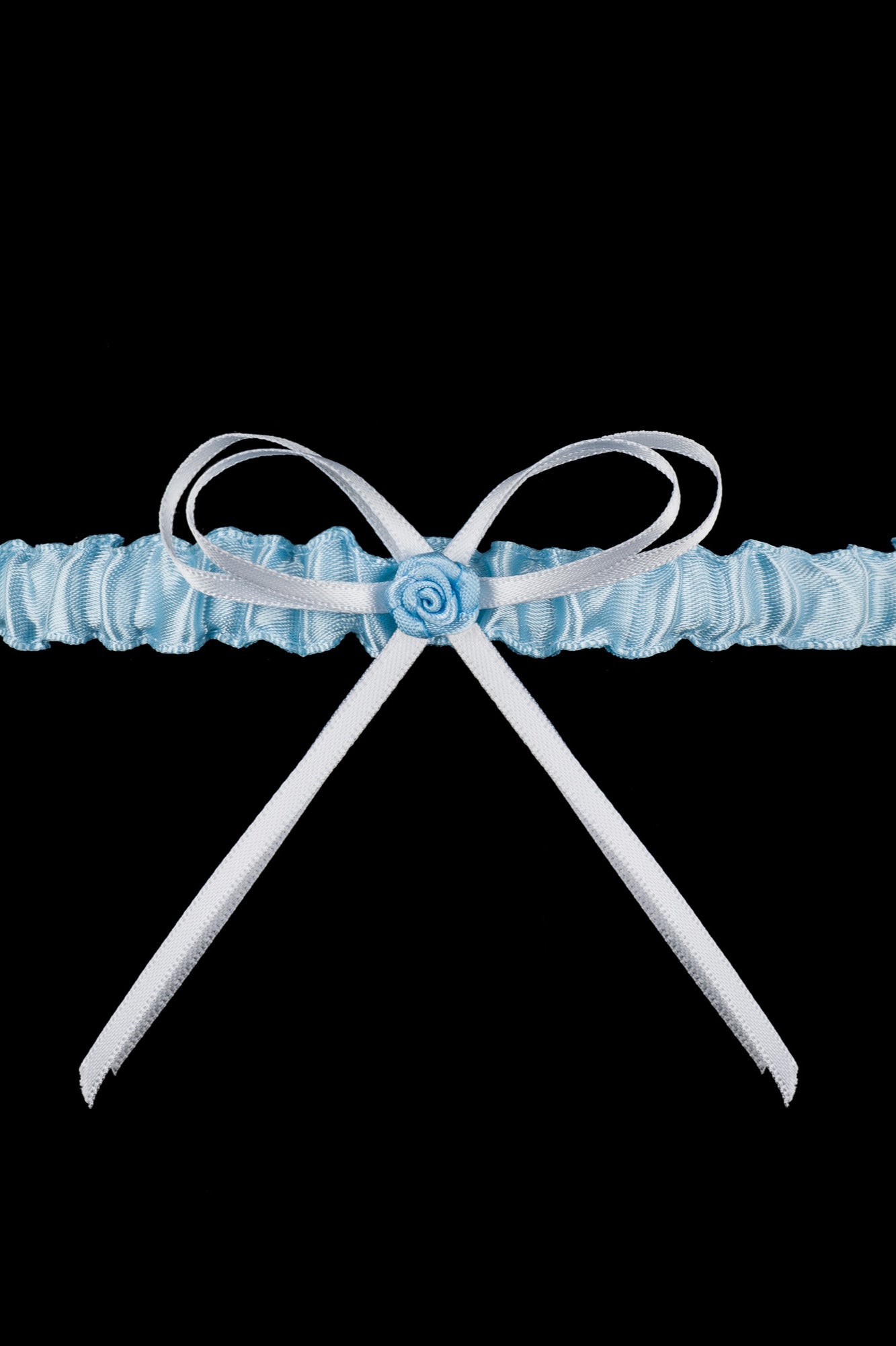 Podwiązka PW-16 Tokio niebieska z satynową wstążką i ozdobnym kwiatkiem, akcesoria bielizny damskiej