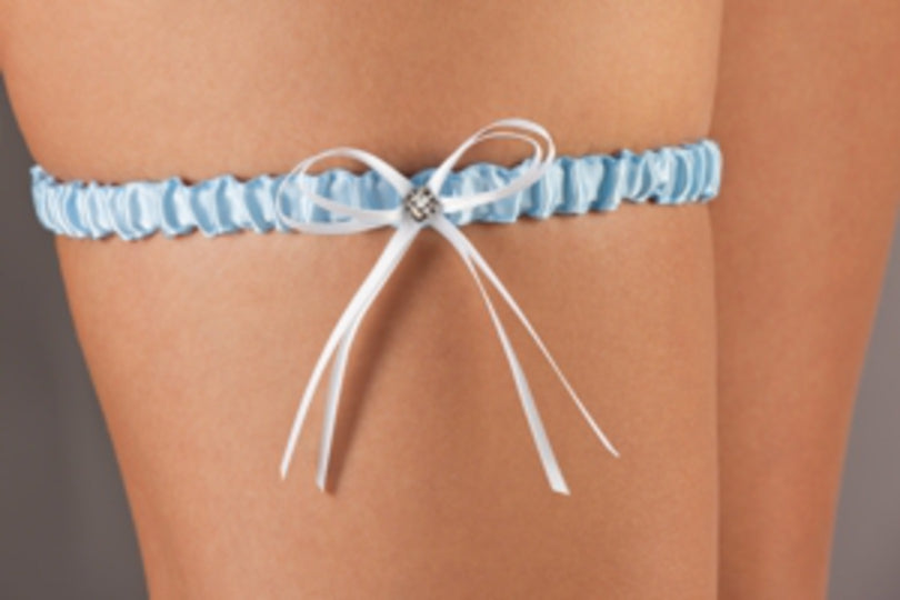 Podwiązka PW-16 Tokio niebieska z ozdobnym kryształkiem i satynowym wiązaniem, akcesoria do bielizny