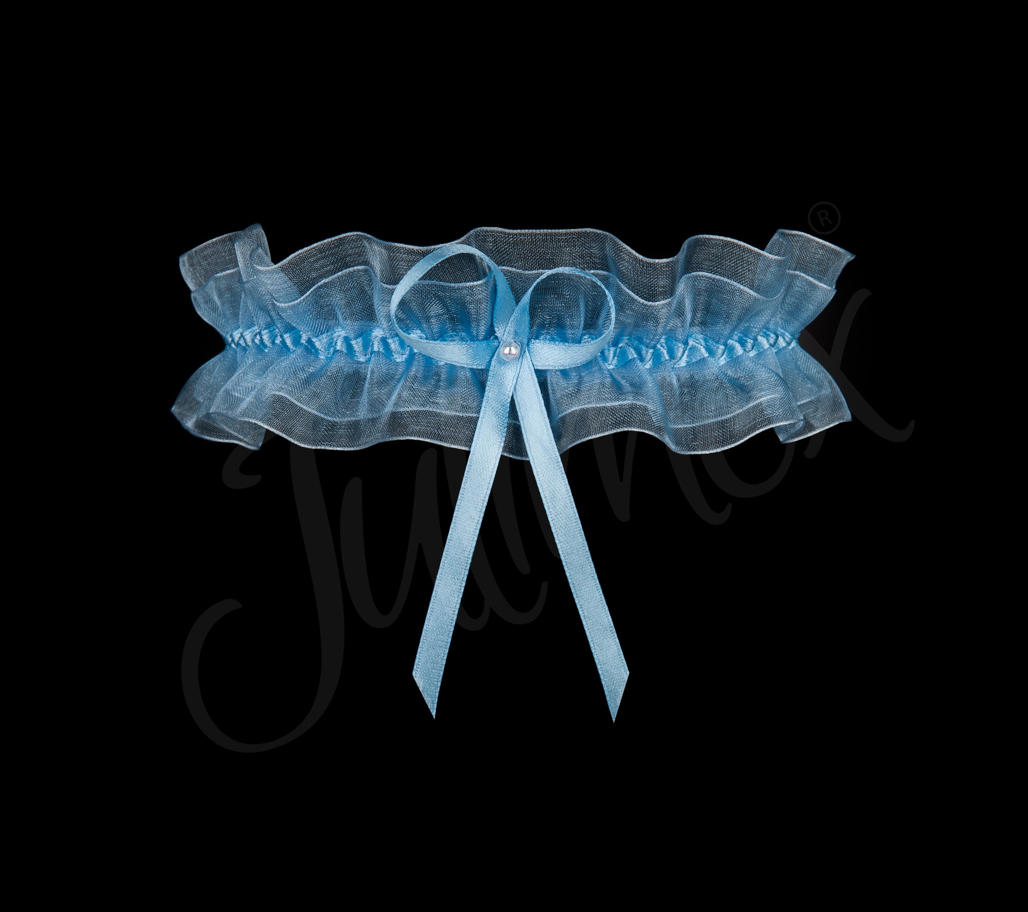 Podwiązka niebieska koronkowa z satynową wstążką