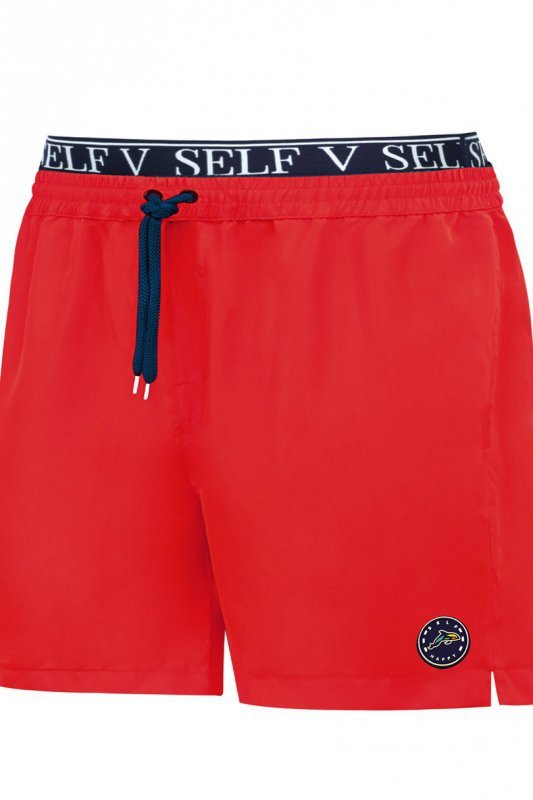 Szorty kąpielowe męskie Self SM25 6A w czerwonym kolorze, plażowe, z logo