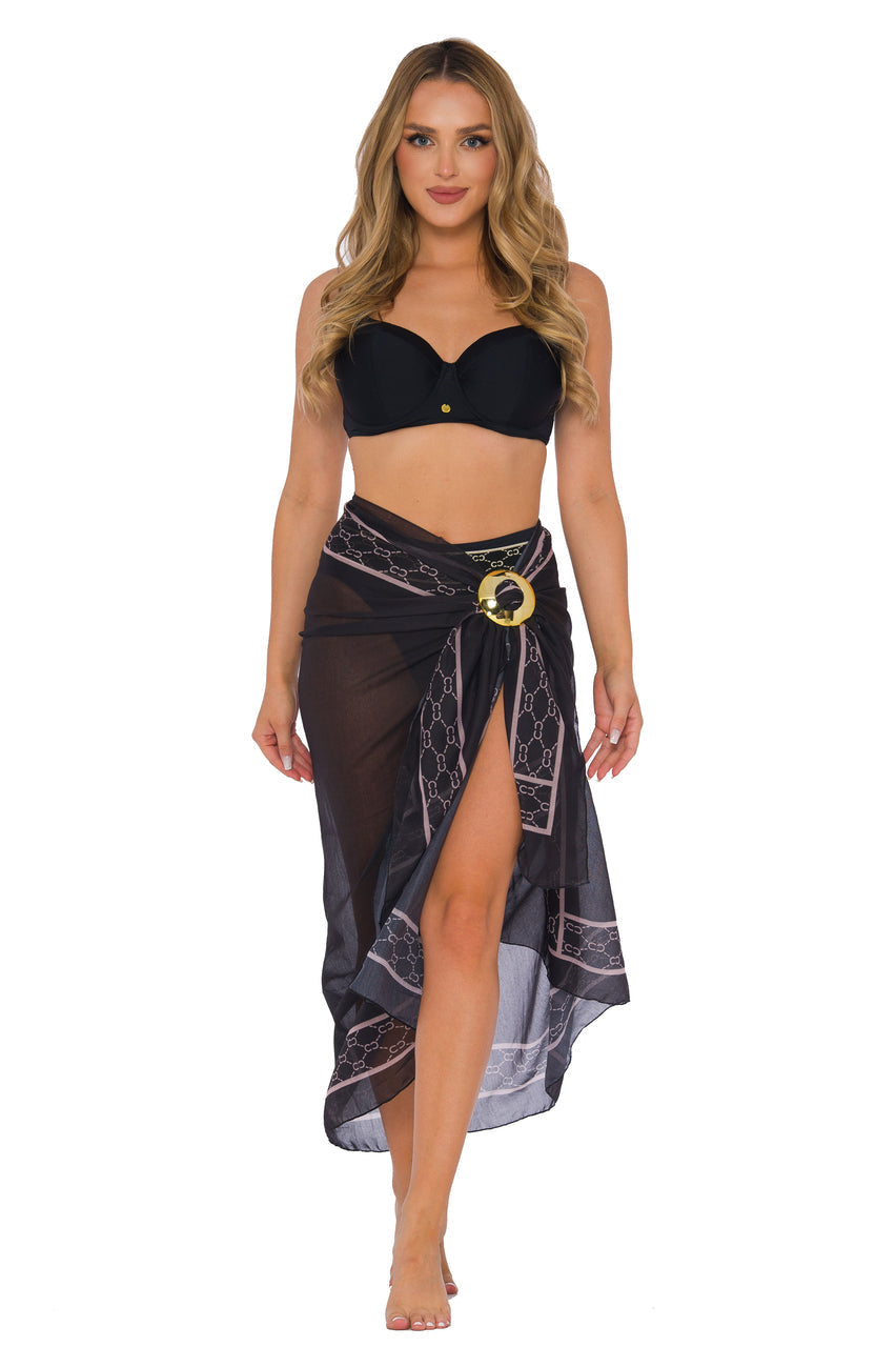 Self Pareo 13 Col 45 D95CH, plażowe kimono, dodatki plażowe, narzutka plażowa, czarne bikini, lekkie pareo, moda plażowa