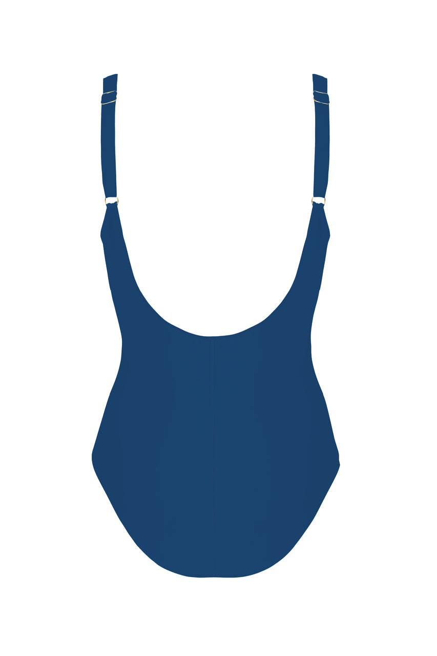 Tylna strona kostiumu kąpielowego Self S1006V1 Alcudia 6 Col 31 z regulowanymi ramiączkami, granatowy strój jednoczęściowy