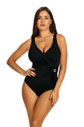 Czarny jednoczęściowy kostium kąpielowy Self S1069GL4 Glamour 4 Col 19 z ozdobnym detalem, elegancki strój kąpielowy dla kobiet
