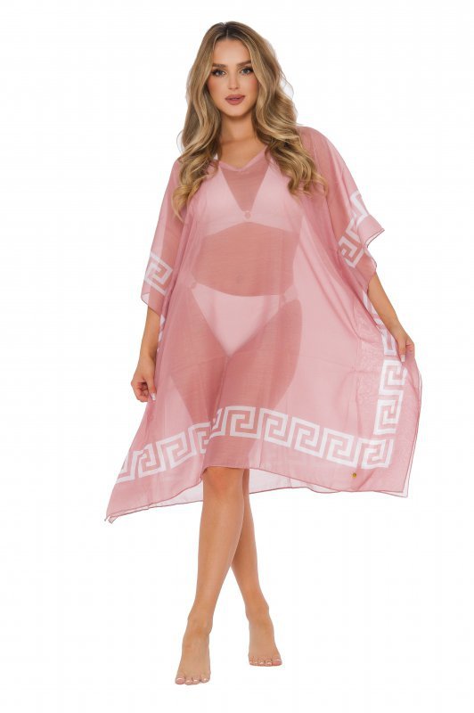 Self D83T Pareo 15 Col 46A - plażowy pareo z wiązaniem, beżowe i różowe dodatki, letni akcesorium