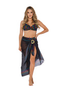 Self Pareo 13 Col 47A D95CH, czarny pareo plażowe z kolorowym wzorem, odzież kąpielowa damska, akcesoria plażowe