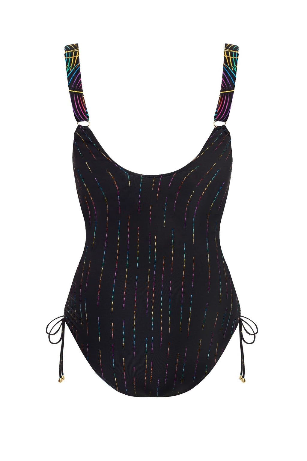 Detal kostiumu kąpielowego z wycięciem i regulowanymi ramiączkami