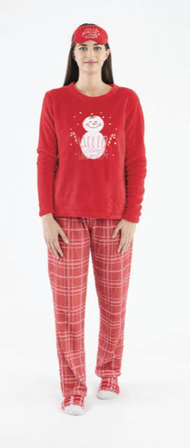 Damska piżama świąteczna z bałwankiem i czerwonym swetrem
