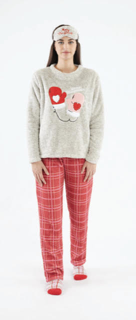 Piżama damska Sorbetto z motywem świątecznym i opaską na głowę