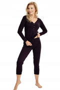 czarna bawełniana piżama damska z długim rękawem i spodenkami
