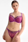 Ewa Bień C215 Fiora Majtki Stringi w liliowym kolorze, koronka i hafty, bielizna damska, eleganckie majtki stringi