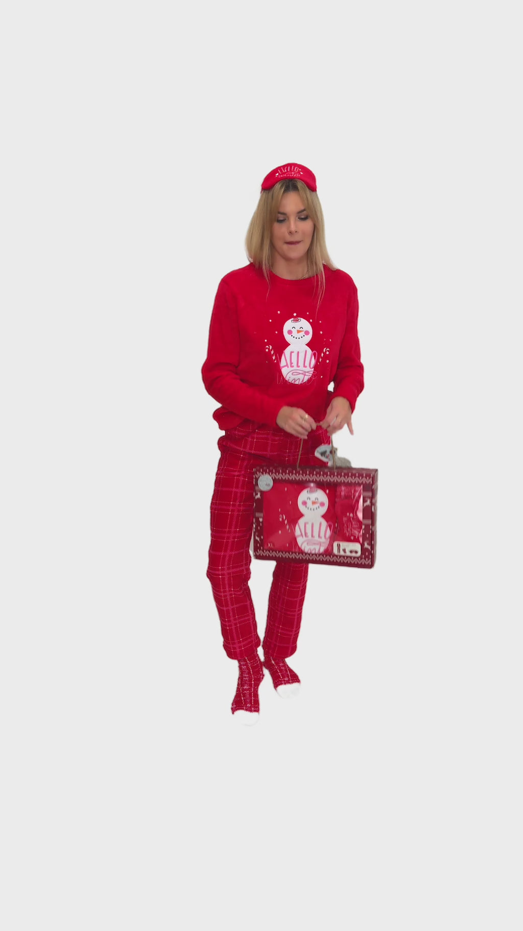 Damska piżama świąteczna z bałwankiem i czerwonym swetrem